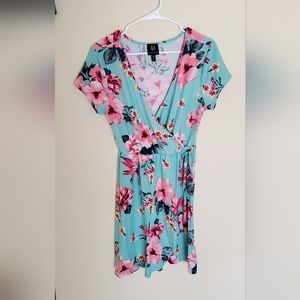 Derek Heart Green/Teal Floral Wrap Dress